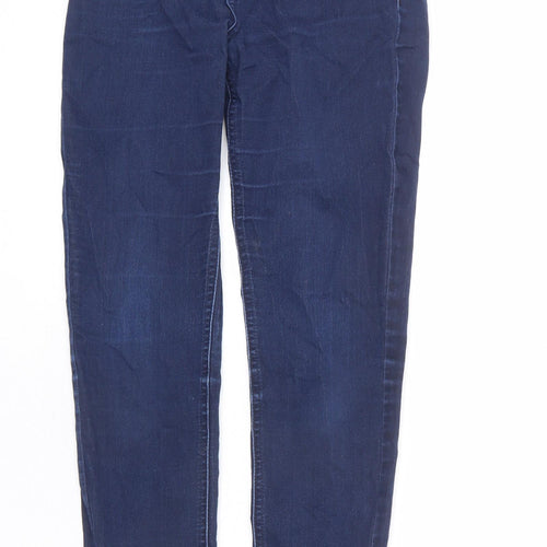 Marks and Spencer Womens Blue Cotton Skinny Jeans Size 8 L26 in Regular Zip