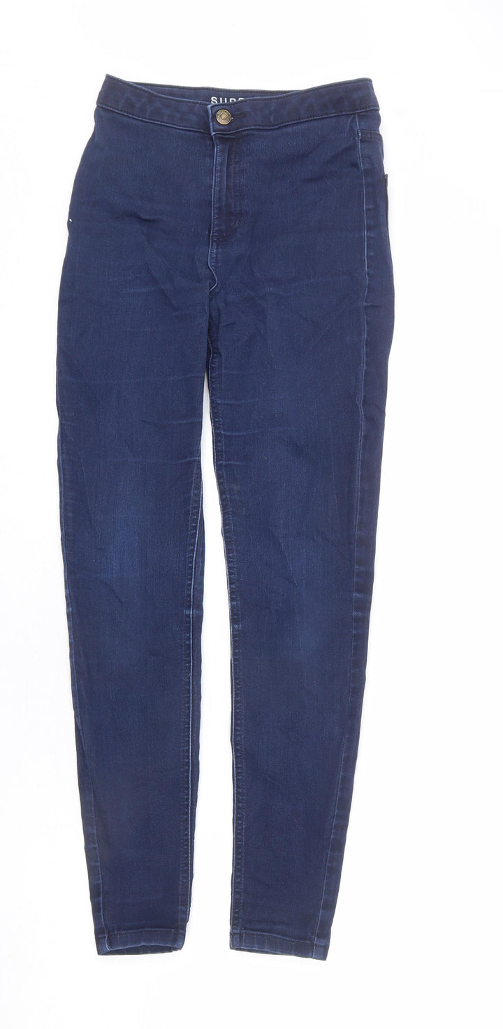 Marks and Spencer Womens Blue Cotton Skinny Jeans Size 8 L26 in Regular Zip