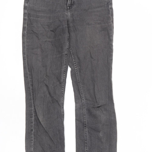 H&M Womens Grey Cotton Straight Jeans Size 8 L26 in Regular Zip