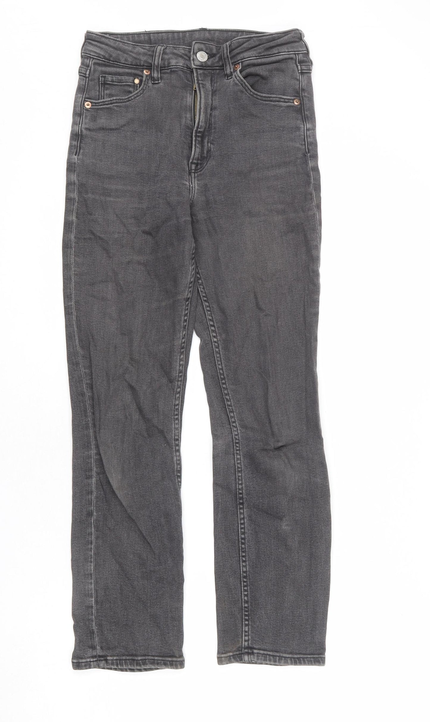H&M Womens Grey Cotton Straight Jeans Size 8 L26 in Regular Zip