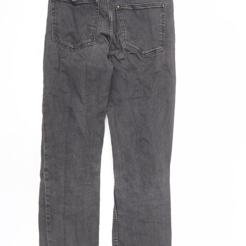 H&M Womens Grey Cotton Straight Jeans Size 8 L26 in Regular Zip