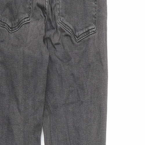 H&M Womens Grey Cotton Straight Jeans Size 8 L26 in Regular Zip