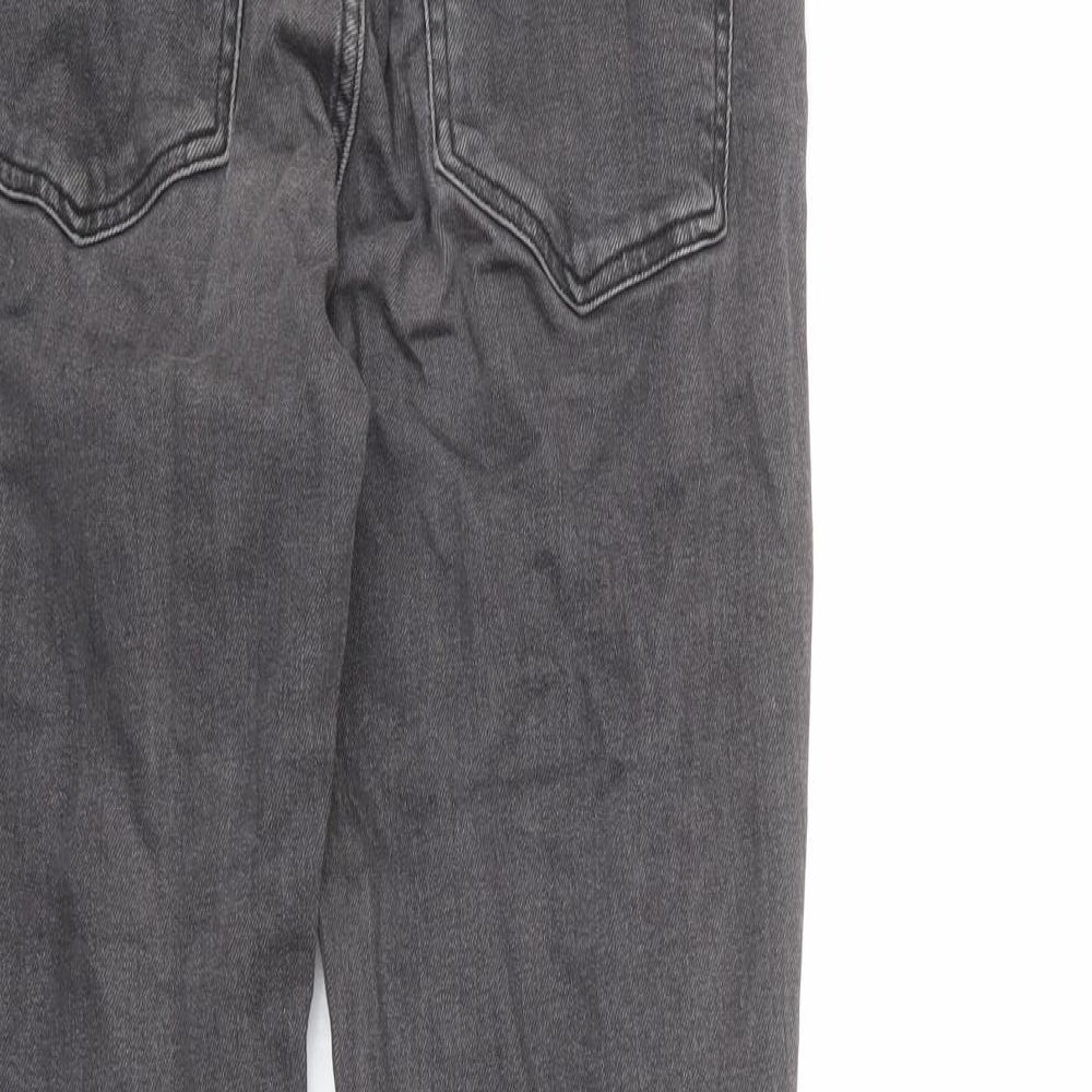 H&M Womens Grey Cotton Straight Jeans Size 8 L26 in Regular Zip