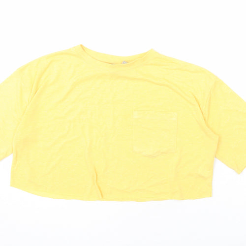 ASOS Womens Yellow Polyester Cropped T-Shirt Size 6 Round Neck