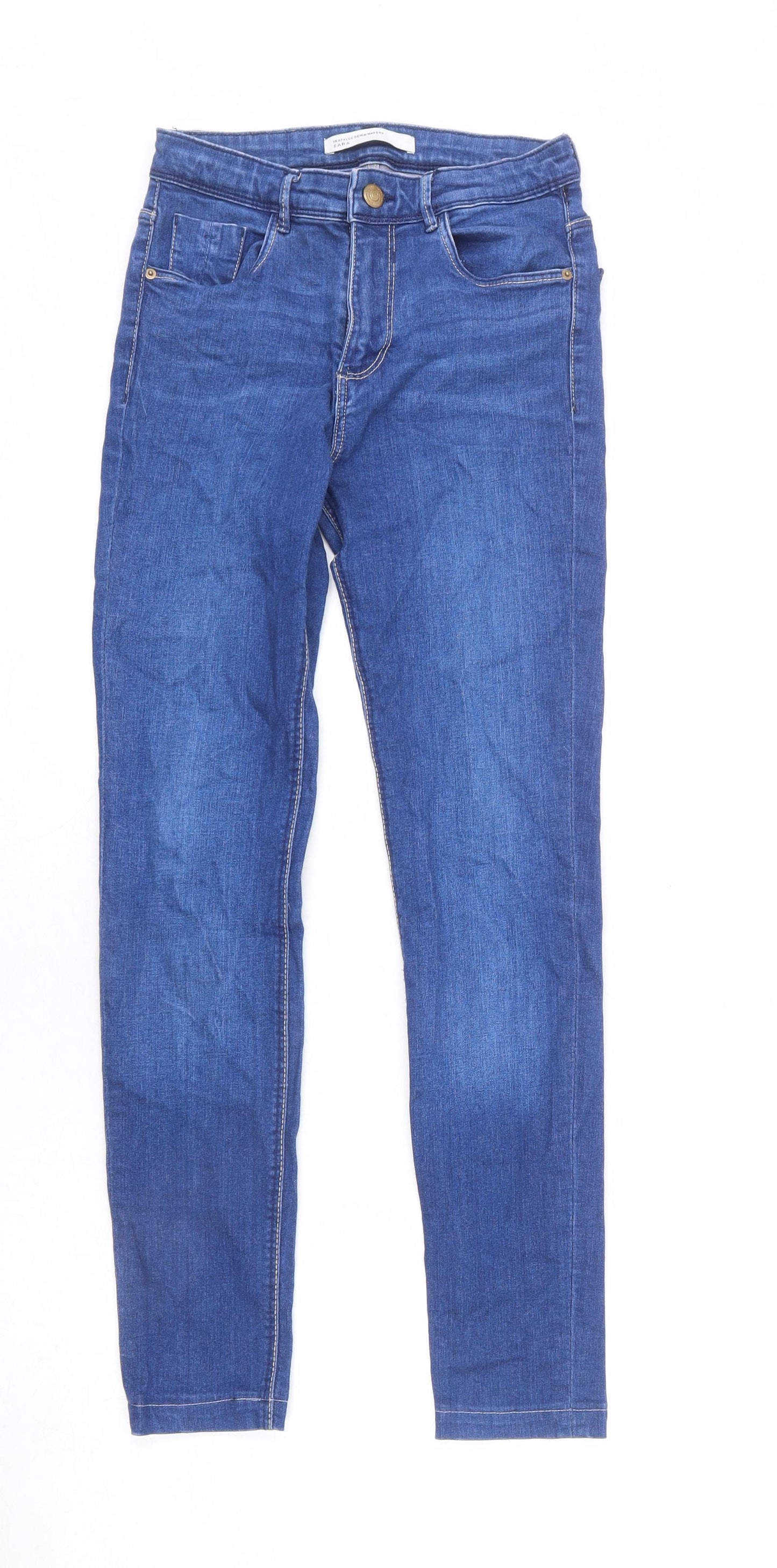 Zara Womens Blue Cotton Straight Jeans Size 6 L26 in Regular Zip