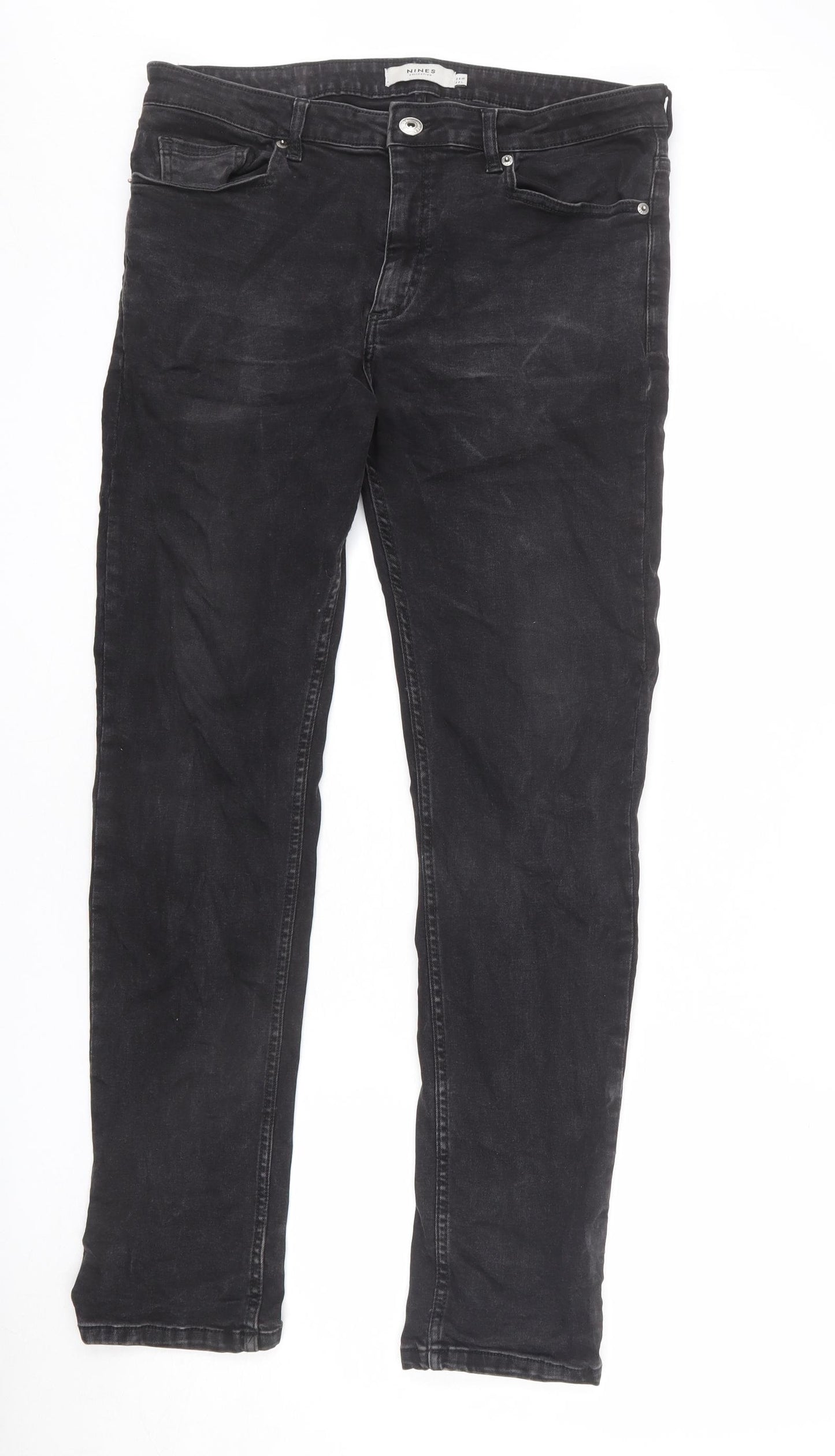 Nines Mens Grey Cotton Straight Jeans Size 34 in L32 in Regular Zip