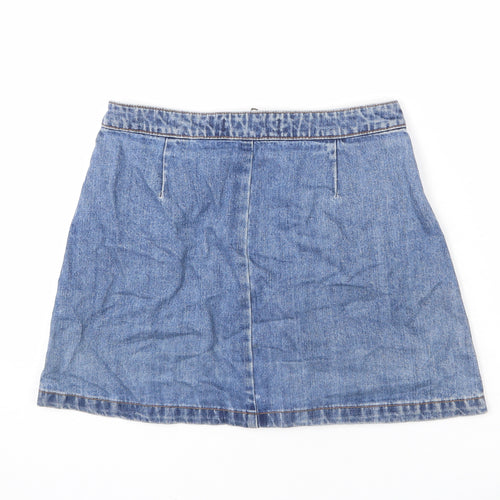 Zara Womens Blue Cotton A-Line Skirt Size S Zip - Mini