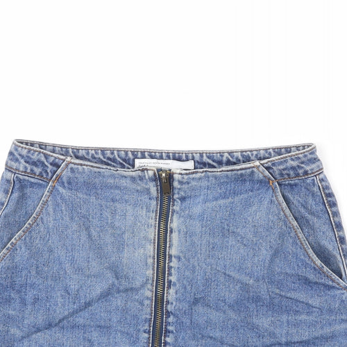 Zara Womens Blue Cotton A-Line Skirt Size S Zip - Mini