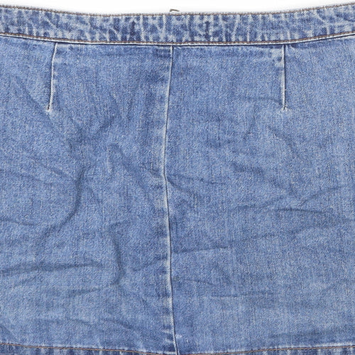 Zara Womens Blue Cotton A-Line Skirt Size S Zip - Mini