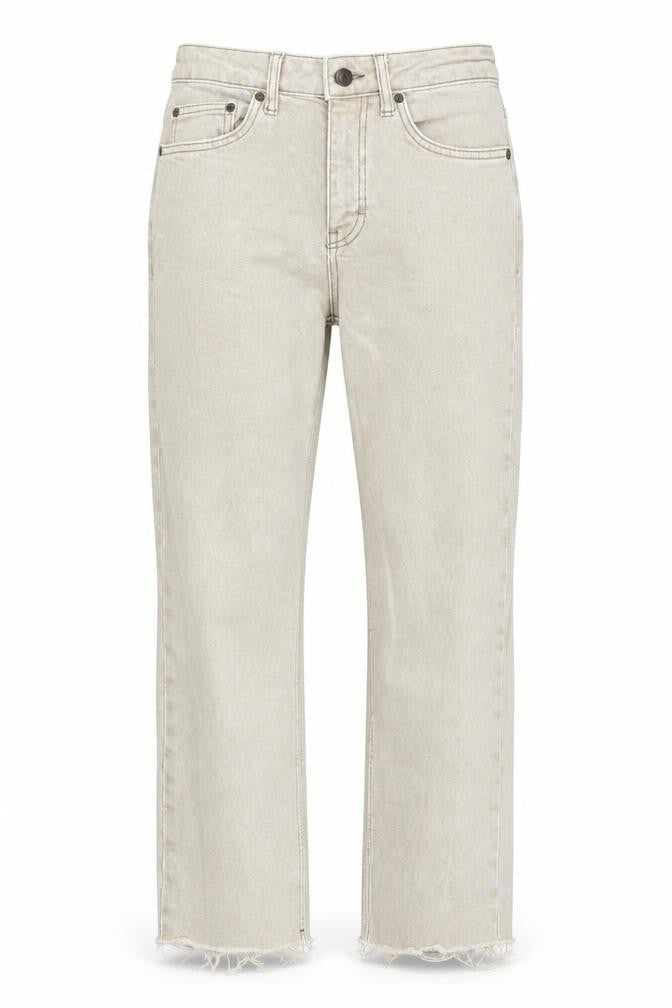 Topshop Womens Beige Cotton Straight Jeans Size 28 in L28 in Regular Zip - Distressed Hems