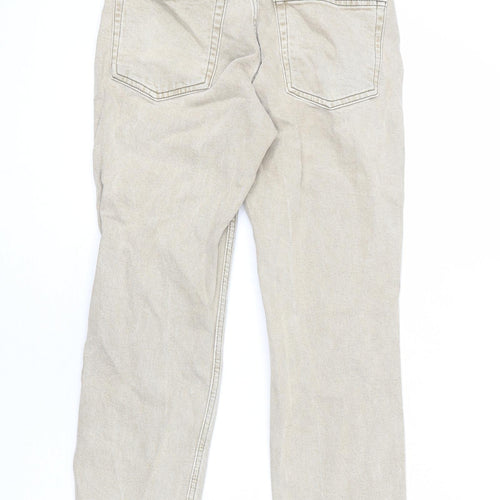 Topshop Womens Beige Cotton Straight Jeans Size 28 in L28 in Regular Zip - Distressed Hems