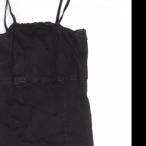 TRF Womens Black Cotton Pinafore/Dungaree Dress Size M Square Neck Zip