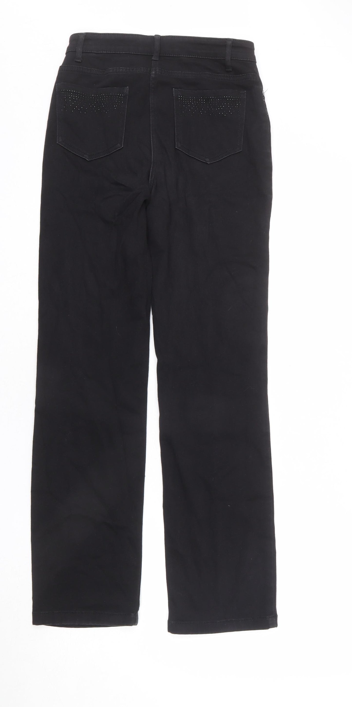 Marks and Spencer Womens Black Cotton Straight Jeans Size 8 L28 in Regular Zip - Sequins