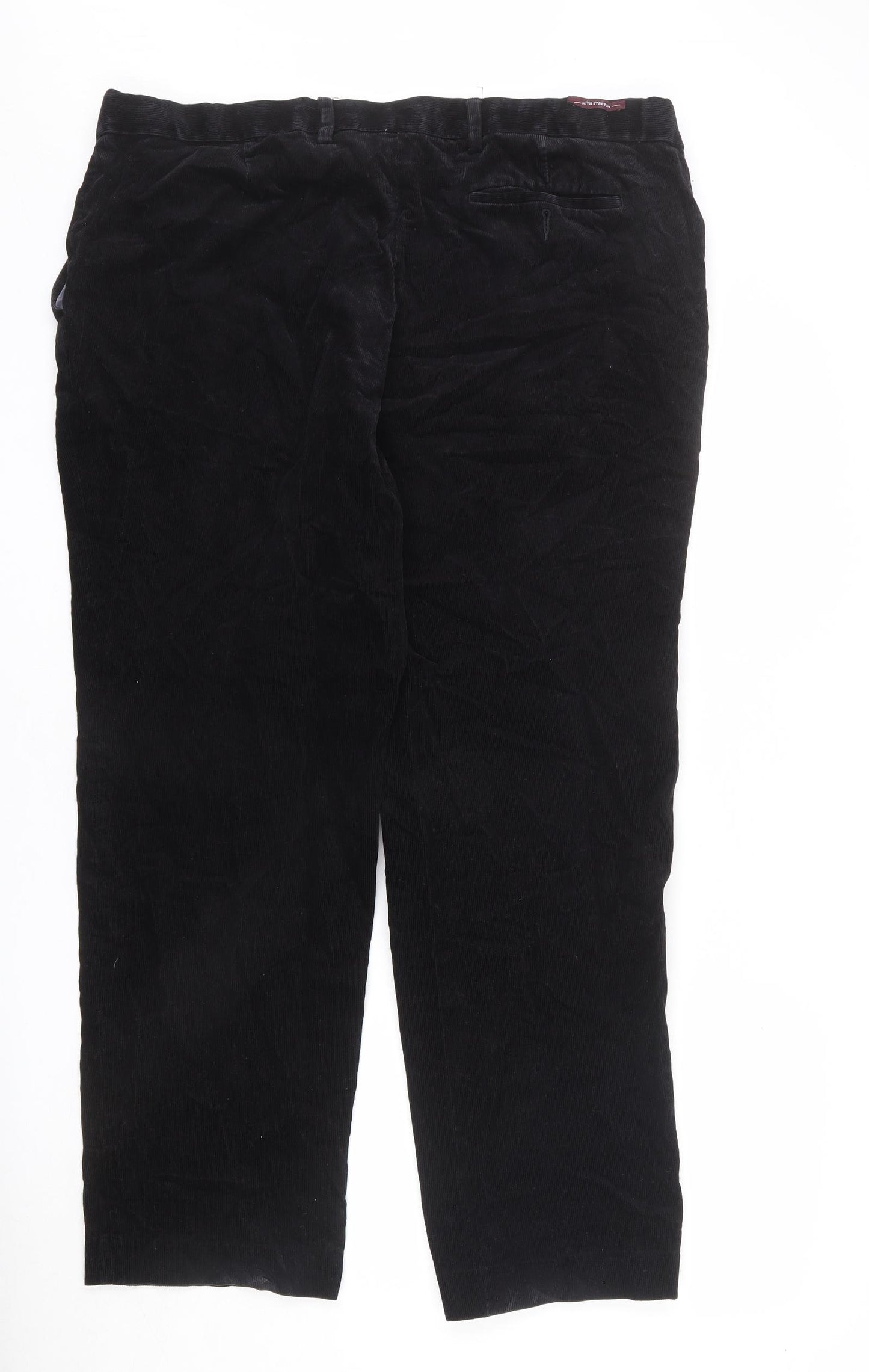 Marks and Spencer Mens Black Cotton Trousers Size 42 in L33 in Regular Zip