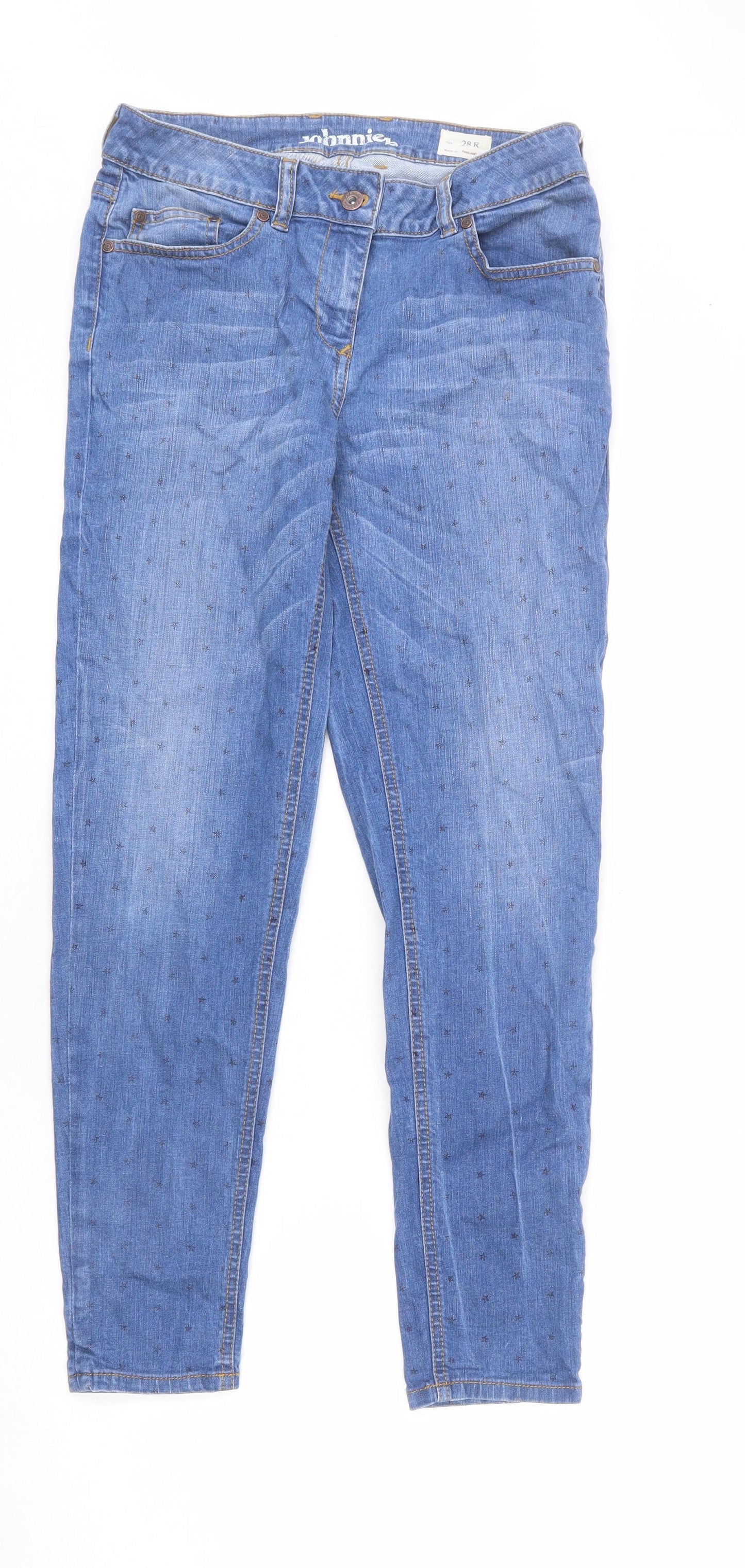 Johnnie B Womens Blue Geometric Cotton Straight Jeans Size 28 in L28 in Regular Zip - Star Print