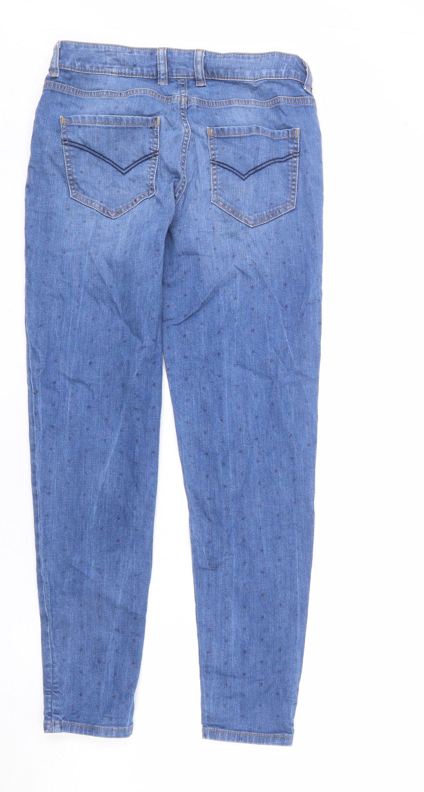 Johnnie B Womens Blue Geometric Cotton Straight Jeans Size 28 in L28 in Regular Zip - Star Print