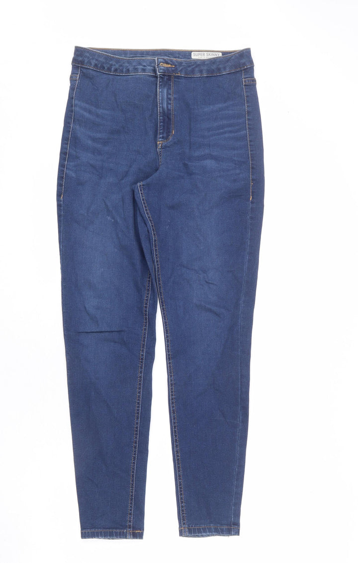 Marks and Spencer Womens Blue Cotton Skinny Jeans Size 10 L26 in Regular Zip - Super Skinny
