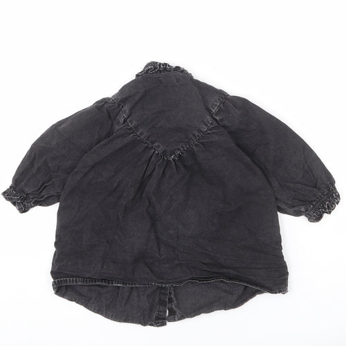 NEXT Girls Grey 100% Cotton Basic Button-Up Size 12-18 Months Collared Button - Ruffle Collar