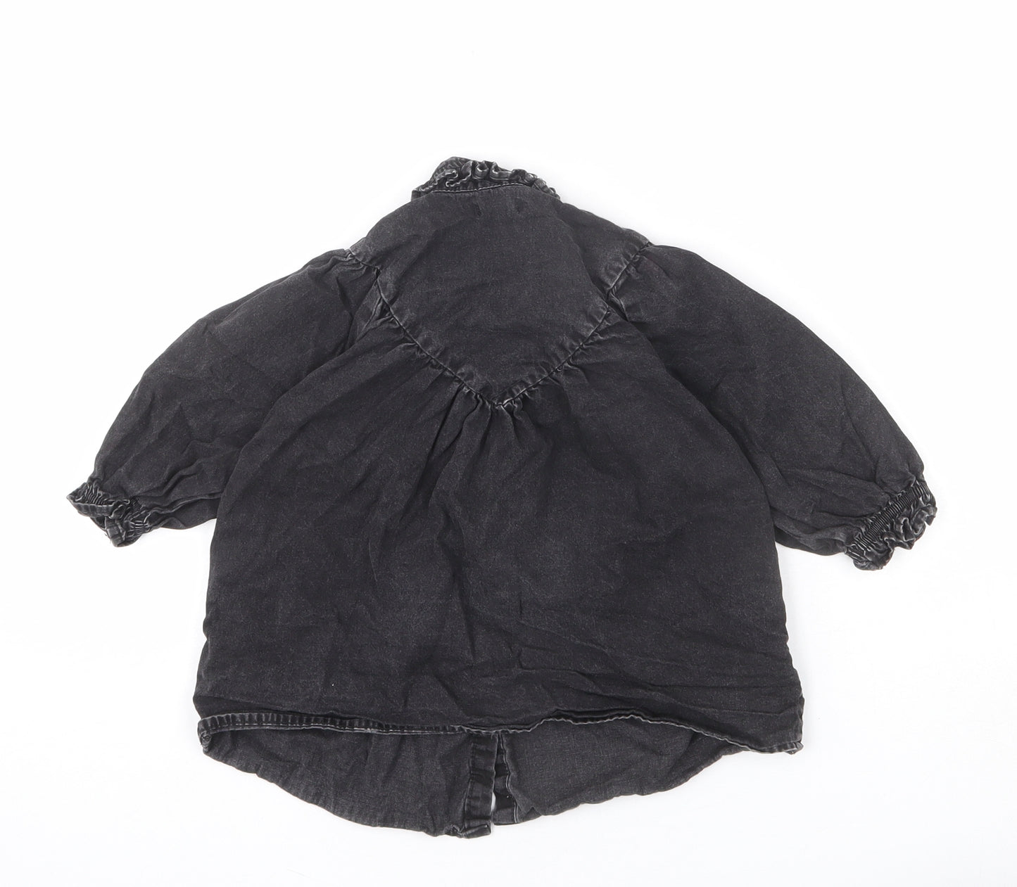 NEXT Girls Grey 100% Cotton Basic Button-Up Size 12-18 Months Collared Button - Ruffle Collar