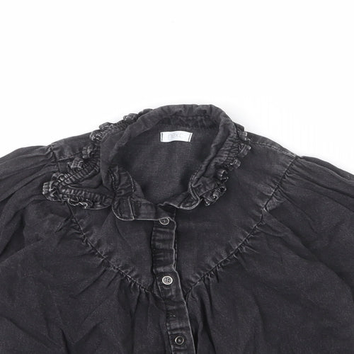 NEXT Girls Grey 100% Cotton Basic Button-Up Size 12-18 Months Collared Button - Ruffle Collar