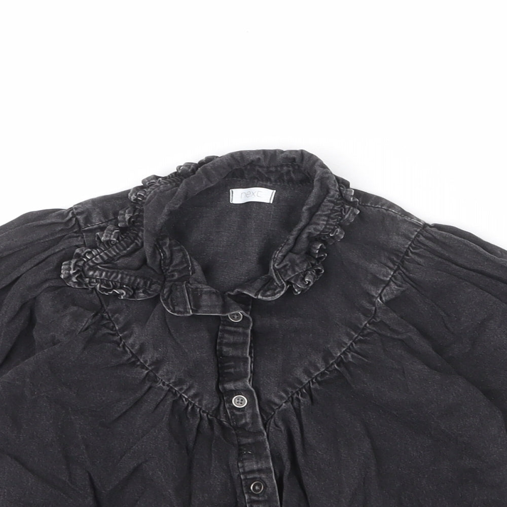 NEXT Girls Grey 100% Cotton Basic Button-Up Size 12-18 Months Collared Button - Ruffle Collar