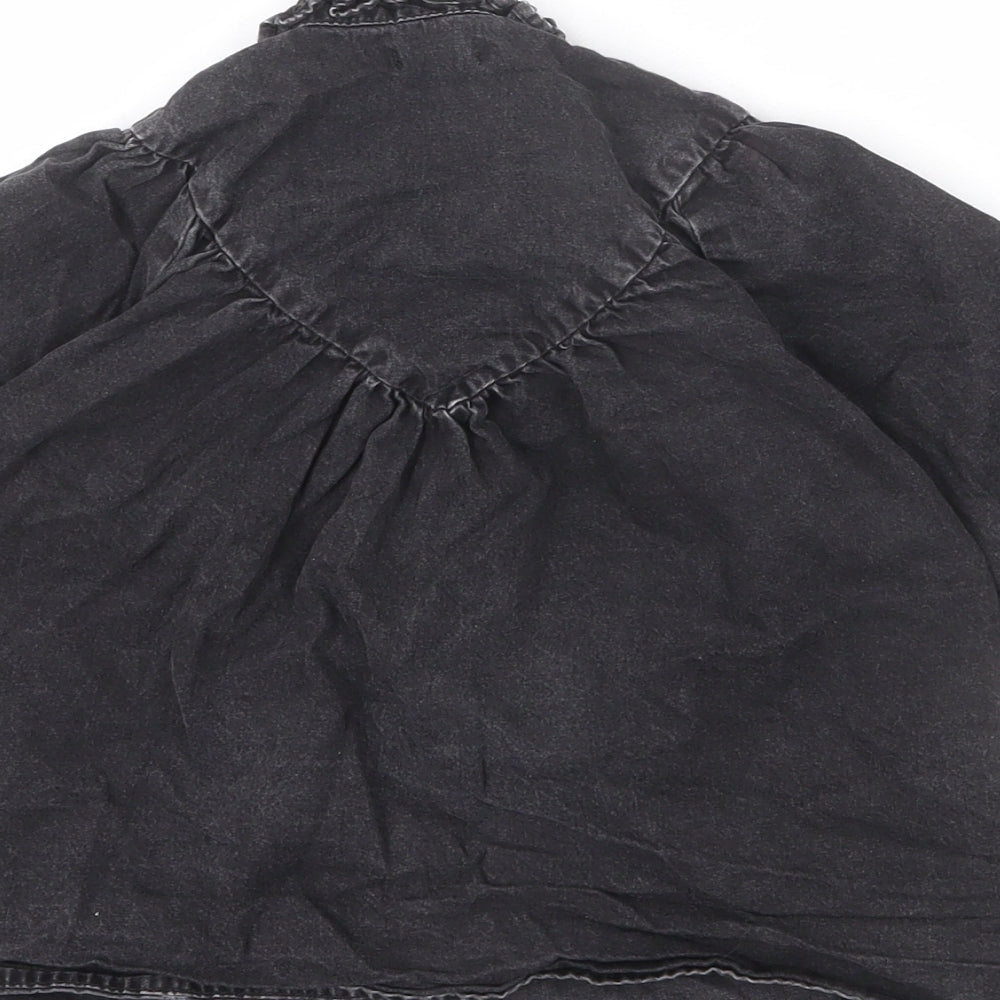 NEXT Girls Grey 100% Cotton Basic Button-Up Size 12-18 Months Collared Button - Ruffle Collar