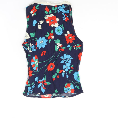 Bright and Beautiful Womens Blue Floral Cotton Basic Blouse Size 6 Collared - Neck Tie Detail