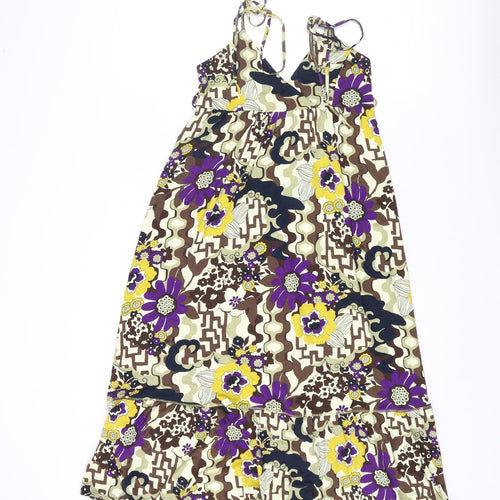 River Island Womens Multicoloured Geometric Viscose Tank Dress Size 8 V-Neck Tie - Floral Smocked