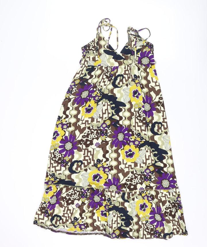 River Island Womens Multicoloured Geometric Viscose Tank Dress Size 8 V-Neck Tie - Floral Smocked