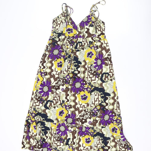 River Island Womens Multicoloured Geometric Viscose Tank Dress Size 8 V-Neck Tie - Floral Smocked