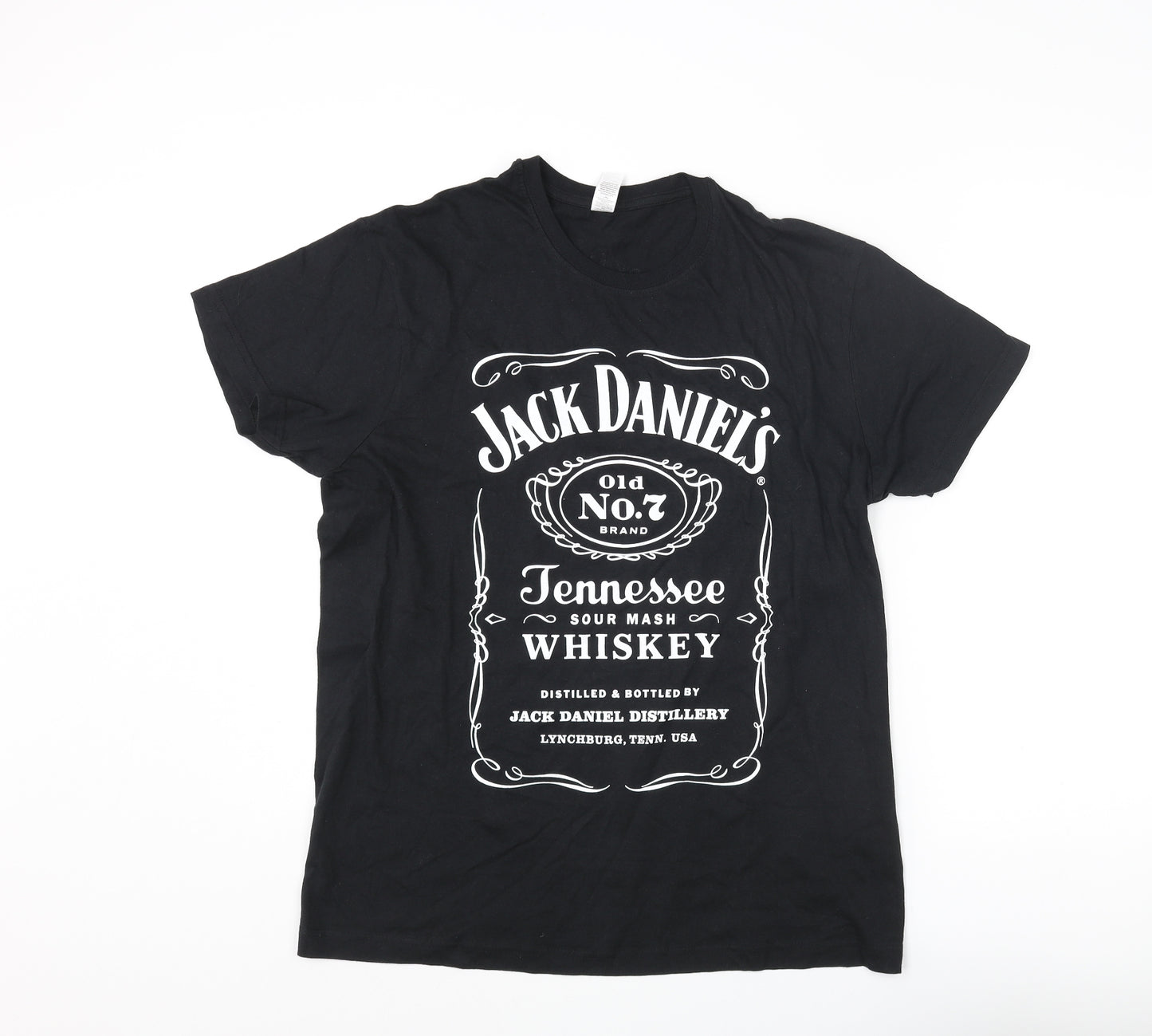 Jack Daniels Womens Black Cotton Basic T-Shirt Size L Crew Neck - Jack Daniels Logo