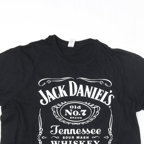 Jack Daniels Womens Black Cotton Basic T-Shirt Size L Crew Neck - Jack Daniels Logo