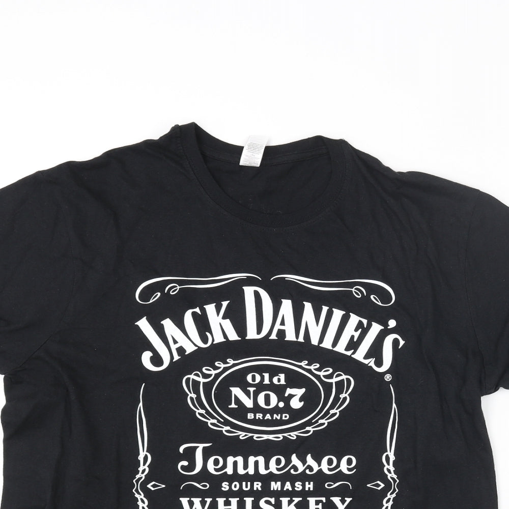 Jack Daniels Womens Black Cotton Basic T-Shirt Size L Crew Neck - Jack Daniels Logo