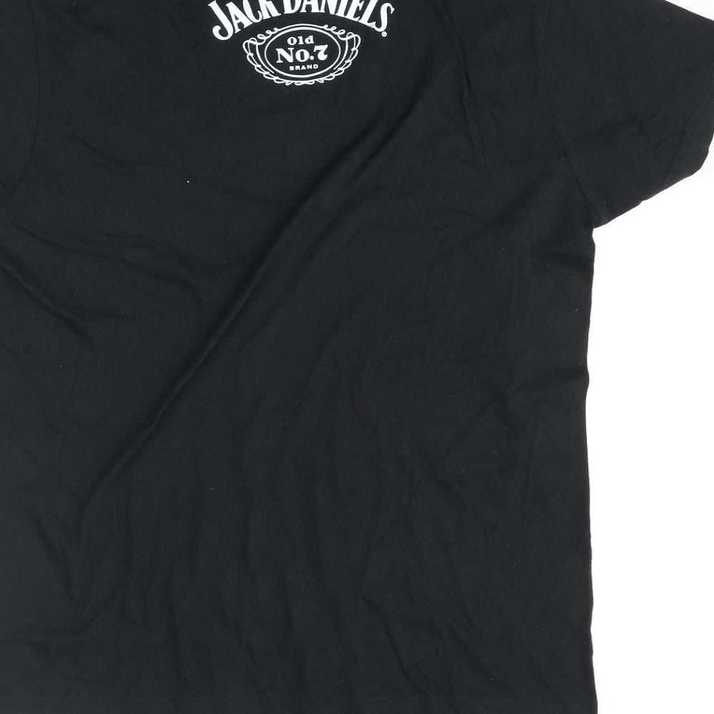 Jack Daniels Womens Black Cotton Basic T-Shirt Size L Crew Neck - Jack Daniels Logo