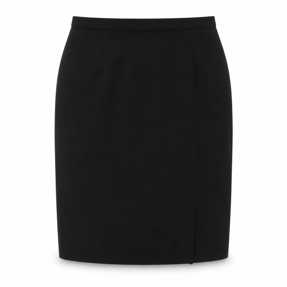 Front view of Mackays Black Polyester Straight & Pencil Skirt, size 14, Zip - Open Vent