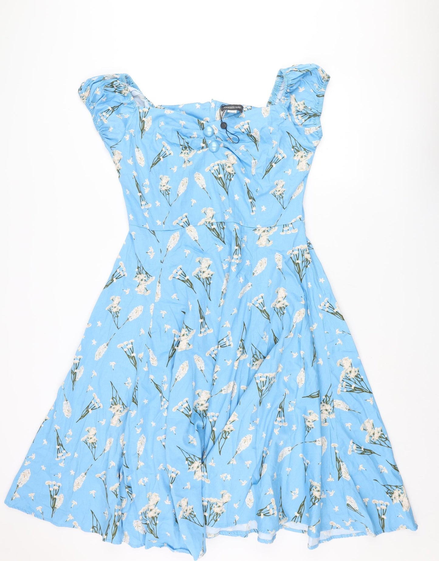 Collectif Womens Blue Geometric Cotton Fit & Flare Size 18 Sweetheart Snap - Floral