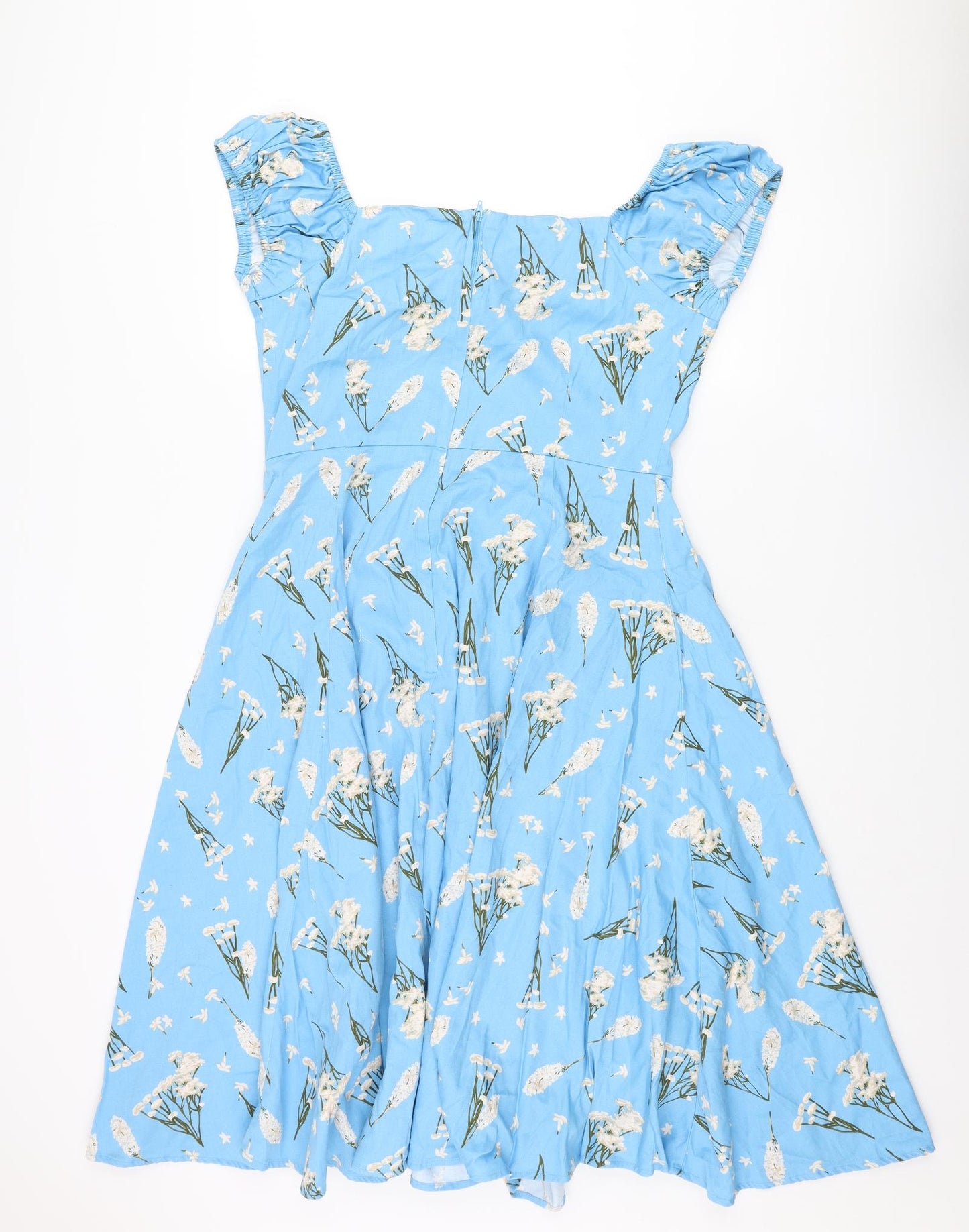 Collectif Womens Blue Geometric Cotton Fit & Flare Size 18 Sweetheart Snap - Floral