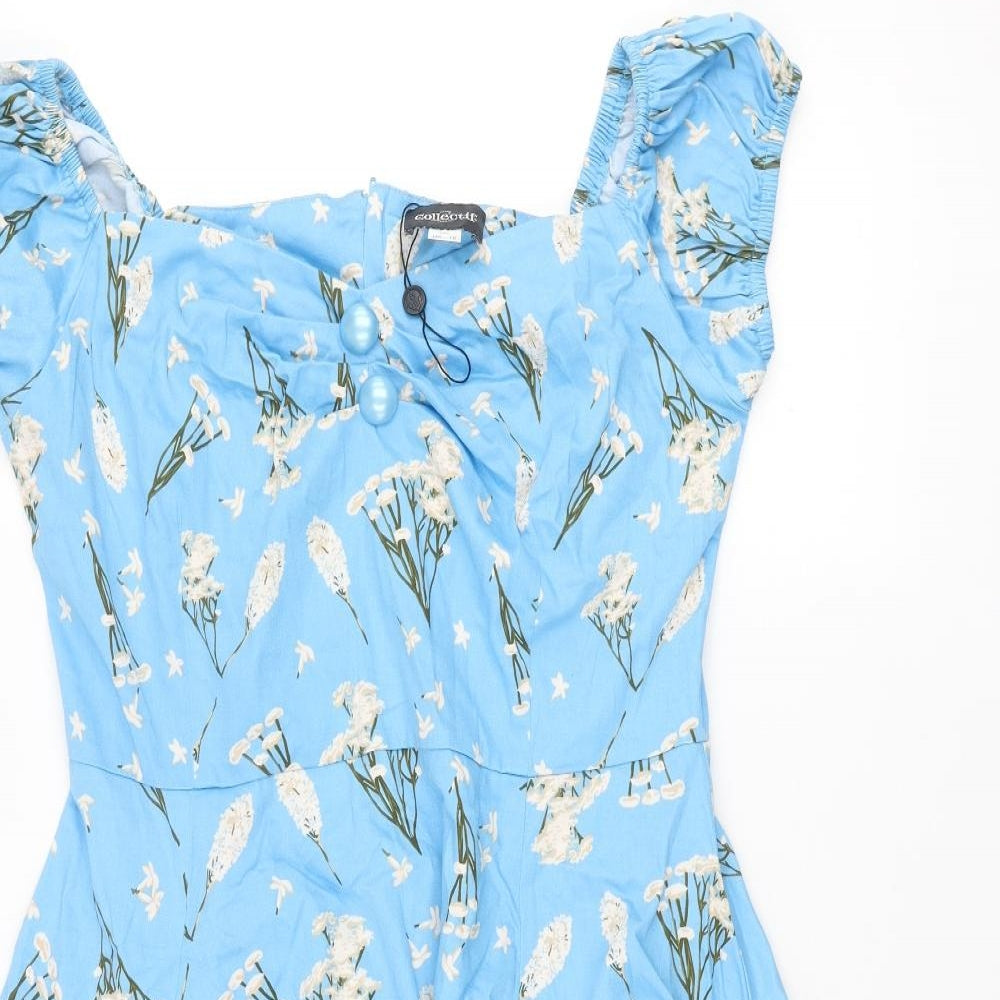 Collectif Womens Blue Geometric Cotton Fit & Flare Size 18 Sweetheart Snap - Floral