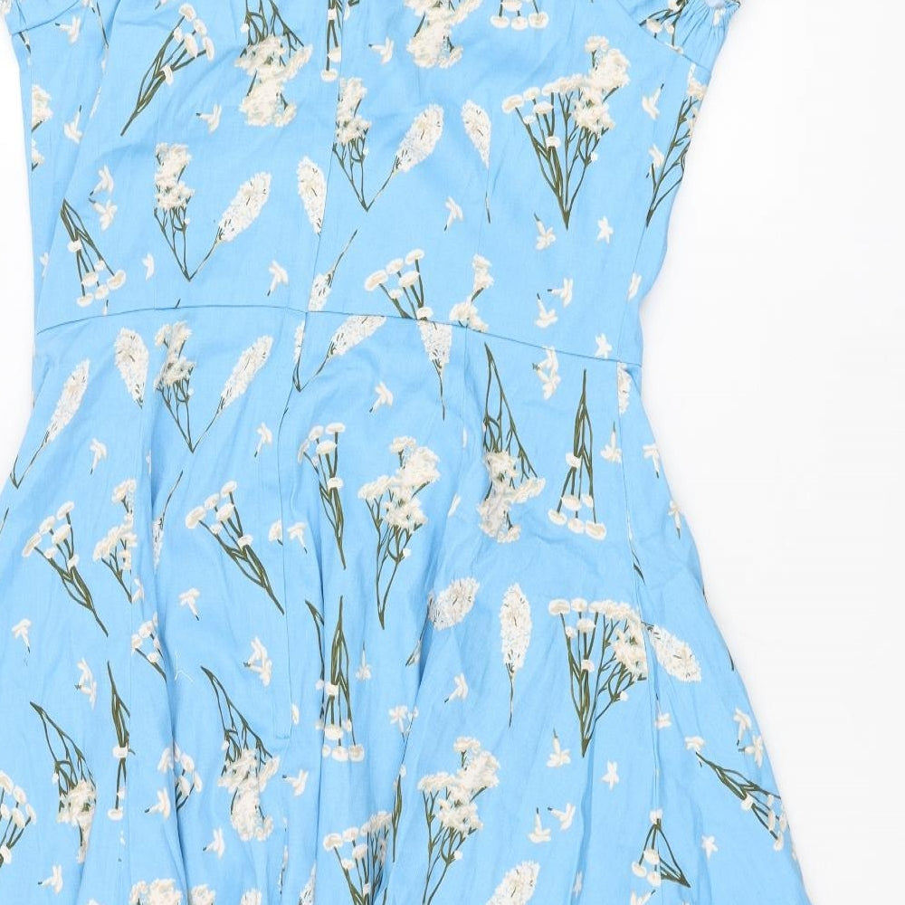 Collectif Womens Blue Geometric Cotton Fit & Flare Size 18 Sweetheart Snap - Floral