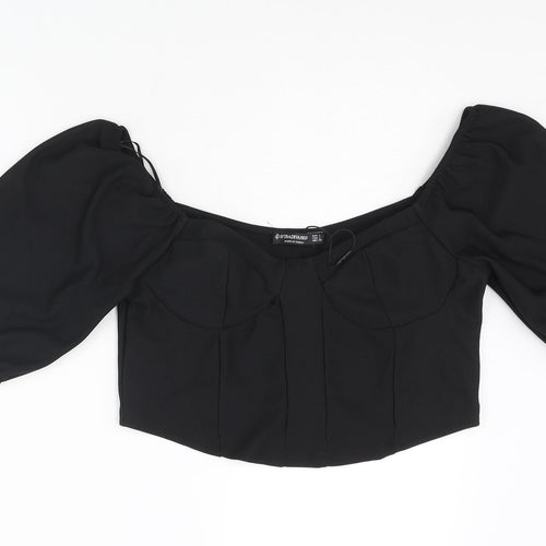 Stradivarius Womens Black Polyester Cropped Blouse Size L Sweetheart