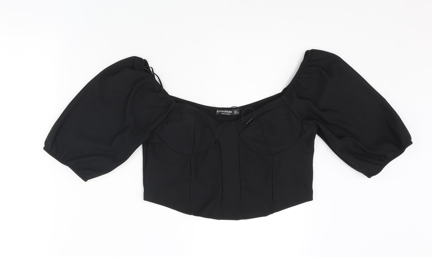 Stradivarius Womens Black Polyester Cropped Blouse Size L Sweetheart