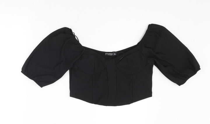 Stradivarius Womens Black Polyester Cropped Blouse Size L Sweetheart
