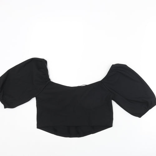 Stradivarius Womens Black Polyester Cropped Blouse Size L Sweetheart