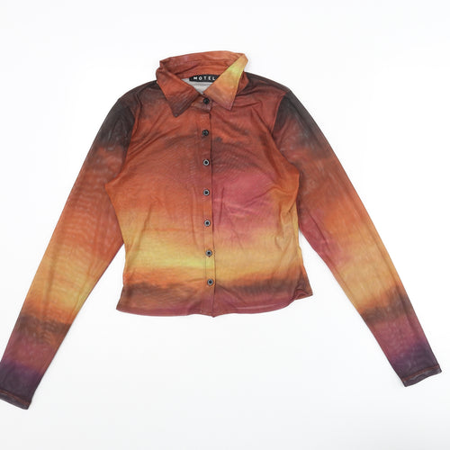 Motel Womens Multicoloured Polyester Basic Button-Up Size S Collared - Sunset Ombre Semi Sheer