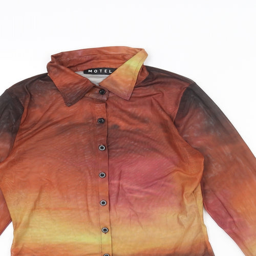 Motel Womens Multicoloured Polyester Basic Button-Up Size S Collared - Sunset Ombre Semi Sheer