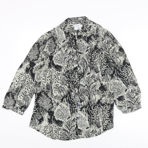HD in Paris Womens Black Geometric Polyester Basic Blouse Size 10 V-Neck - Forest Owl Frill