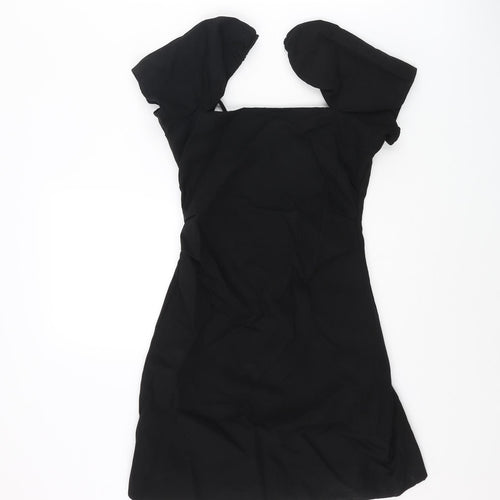 Zara Womens Black Viscose Mini Size XS Square Neck Zip - Cross Over Back