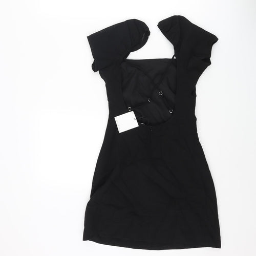 Zara Womens Black Viscose Mini Size XS Square Neck Zip - Cross Over Back