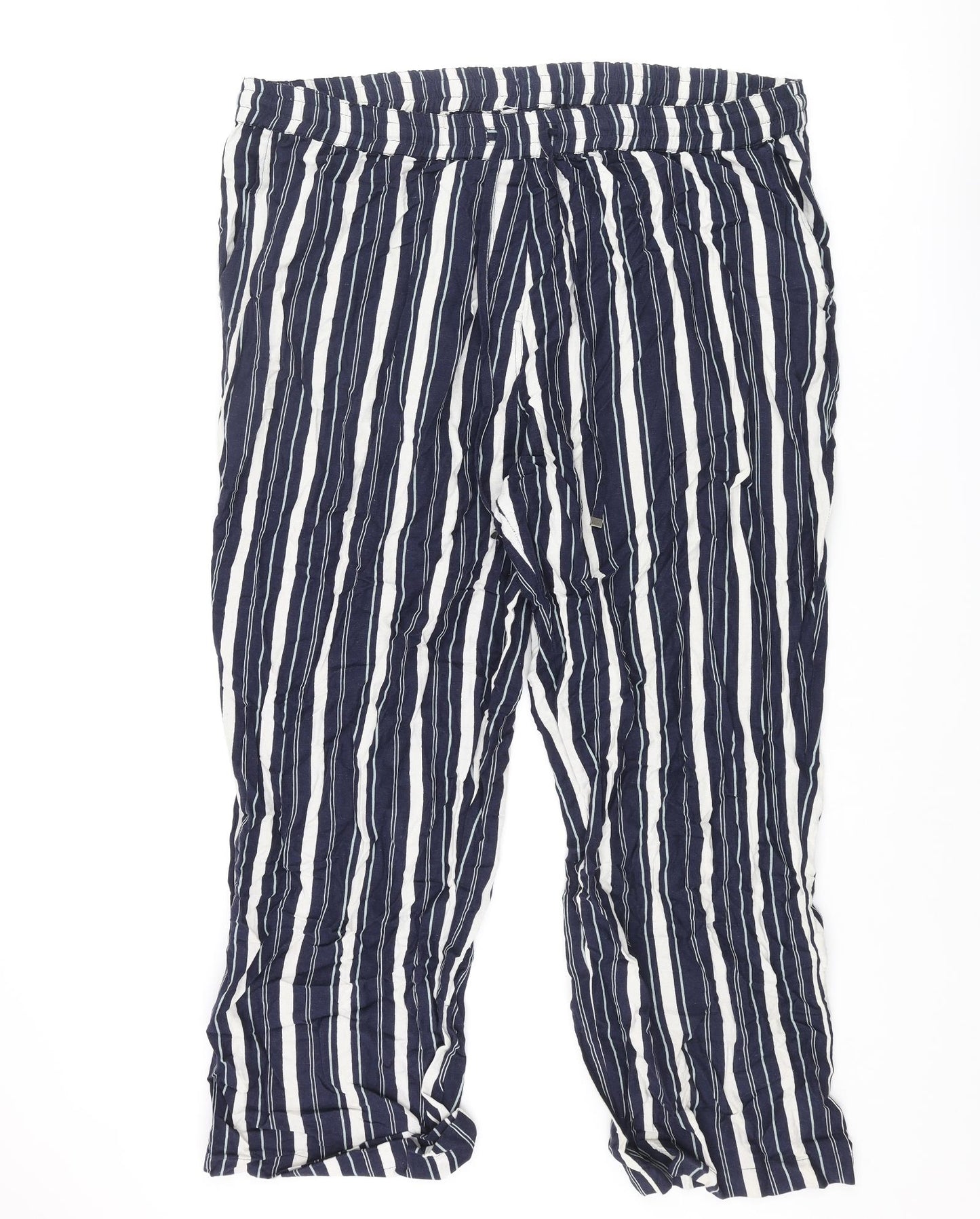 Anthology Womens Blue Striped Viscose Cropped Trousers Size 24 L27 in Regular Drawstring