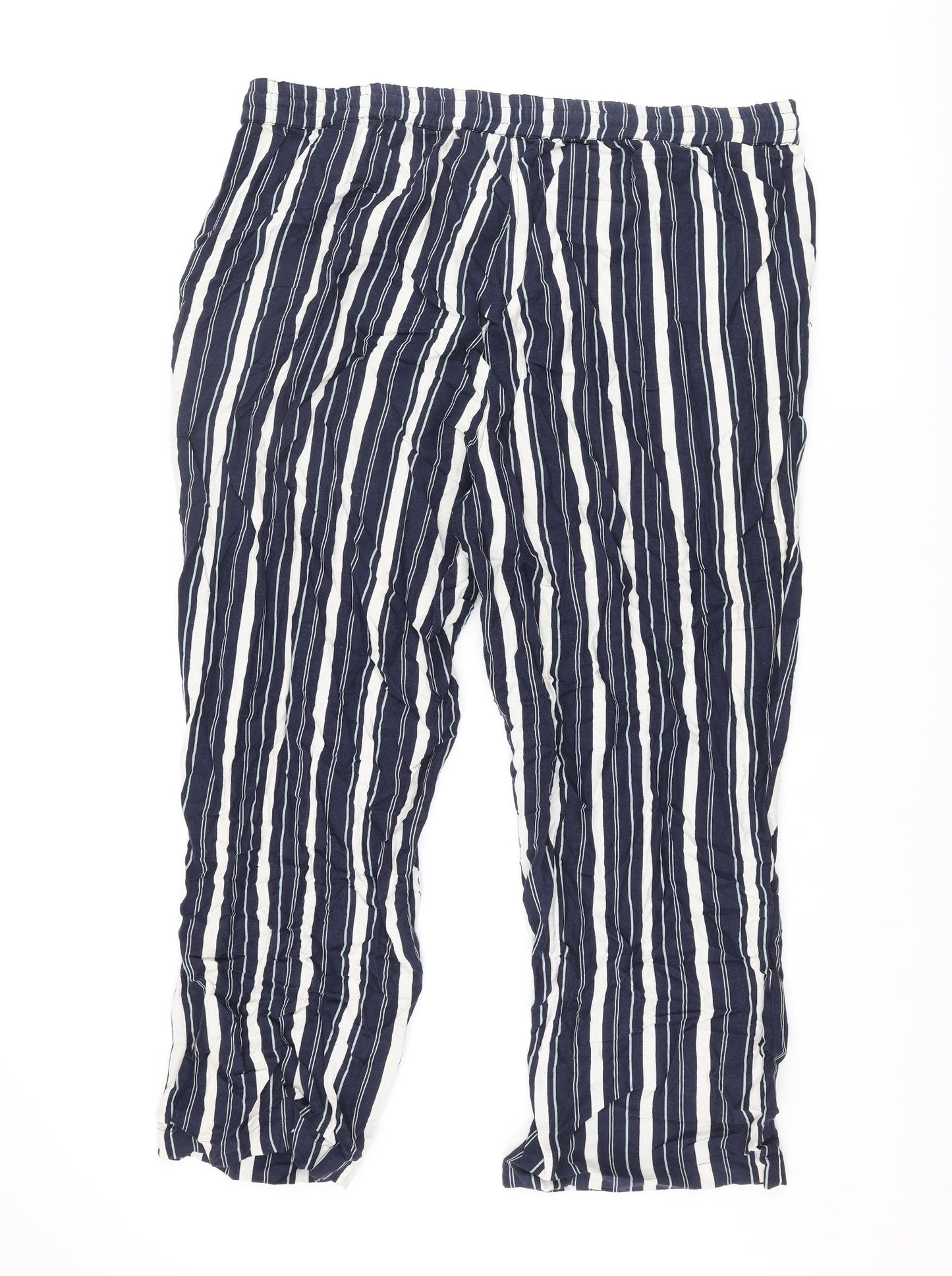 Anthology Womens Blue Striped Viscose Cropped Trousers Size 24 L27 in Regular Drawstring